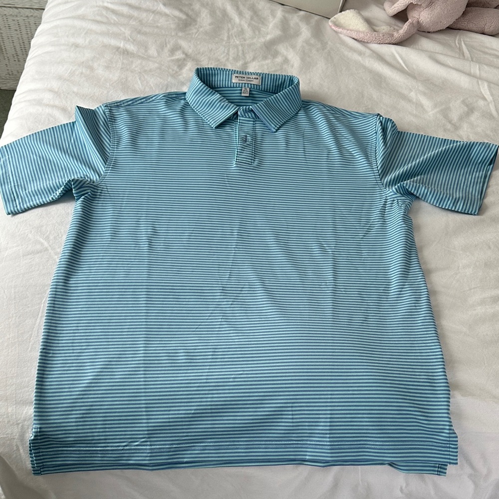 Peter Millar Light Blue Striped Polo
